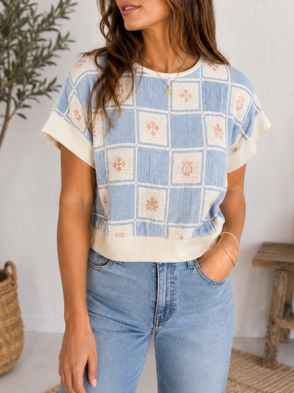 Belle Chiara • Patchwork Organic Cotton Granny Core Short Sleeve Sweater